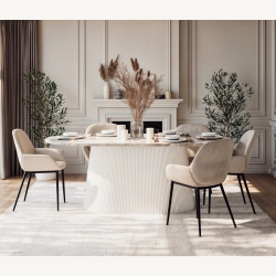 Marmoholz Verona – Stół do jadalni Owalny | Szary Marmur & Białe Mango | 200 x 100 cm